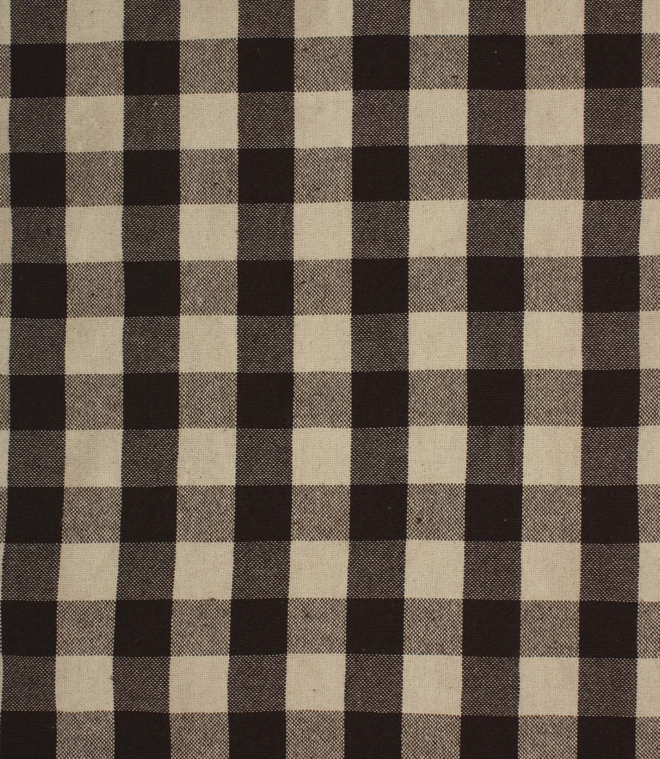 Large-scale brown and cream gingham fabric with a classic checked pattern and woven texture.