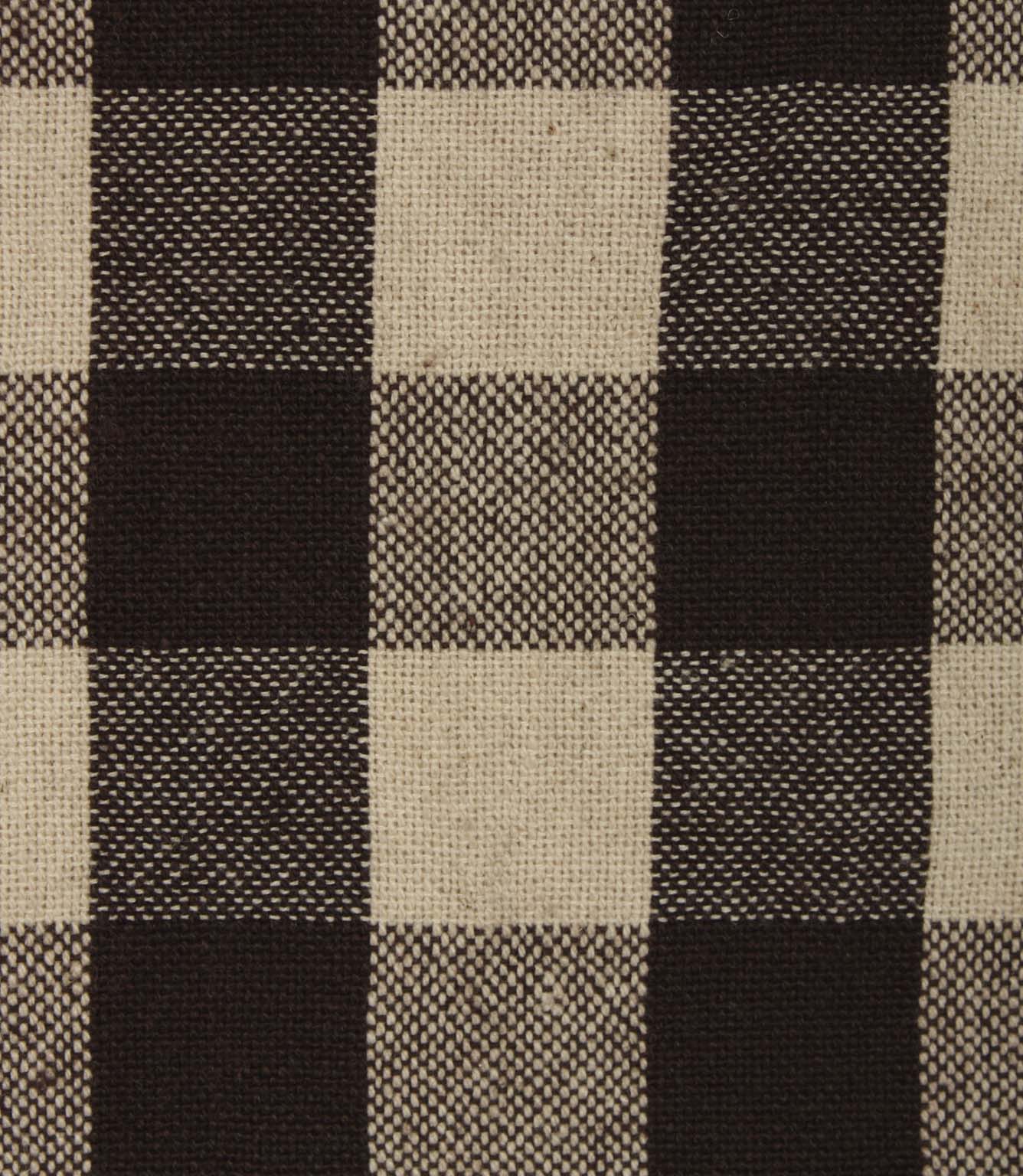 Close-up of brown gingham check fabric highlighting the detailed weave and soft natural finish.