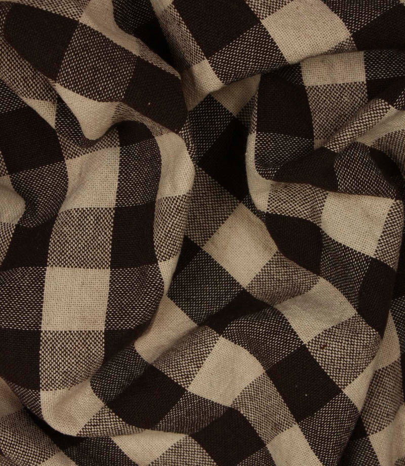 Draped brown check fabric with a soft, natural texture and timeless country-inspired style.