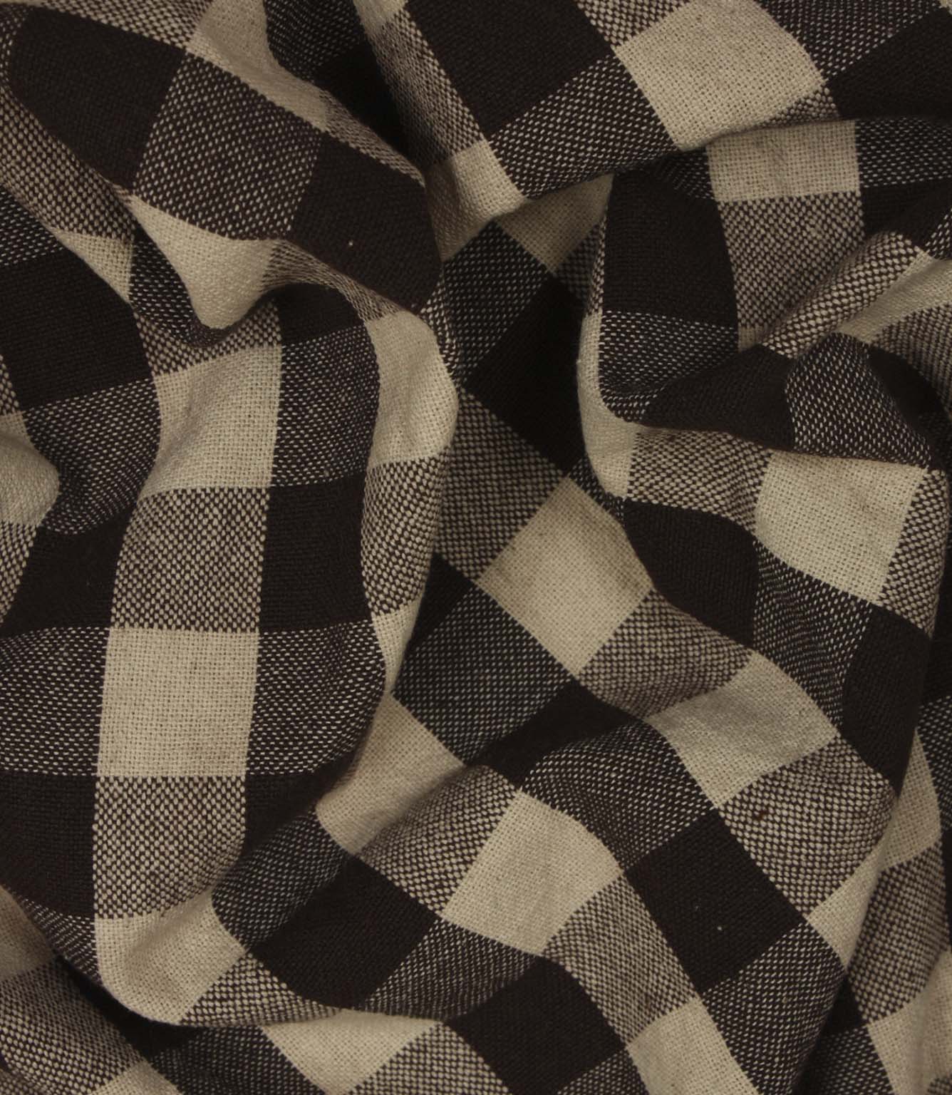 Draped brown check fabric with a soft, natural texture and timeless country-inspired style.