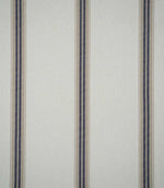 Alma Stripe Marina woven fabric featuring widely spaced navy blue and natural beige vertical stripes on a warm off-white background.