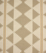 Cream woven fabric with a soft taupe geometric tribal-inspired pattern and warm ochre border detailing, arranged in a repeating diamond stripe design.