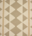 Cream woven fabric with a soft taupe geometric tribal-inspired pattern and warm ochre border detailing, arranged in a repeating diamond stripe design.