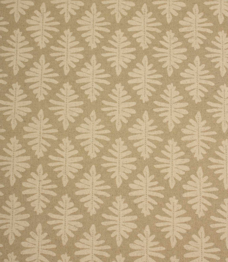 Close-up of Ashleaf Almond woven fabric showing contemporary foliage design.