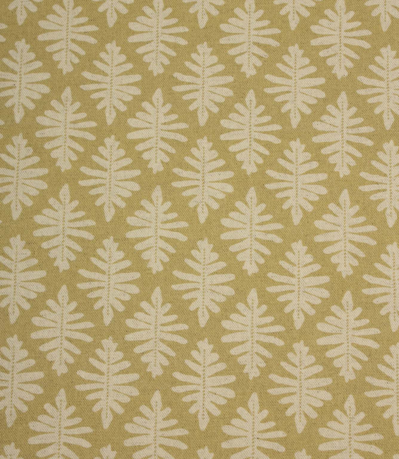 Close-up of Ashleaf Pesto fabric showcasing the woven texture and contemporary leaf motif.