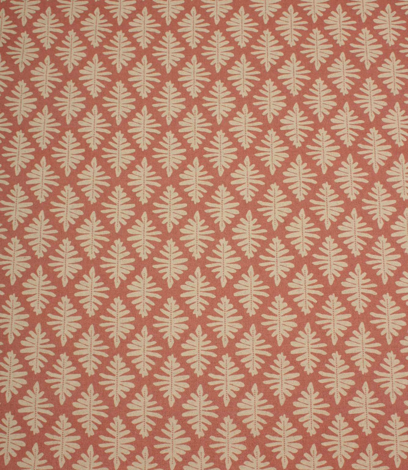 Ashleaf Raspberry woven fabric featuring a small-scale leaf pattern in natural cream on a warm raspberry pink background.