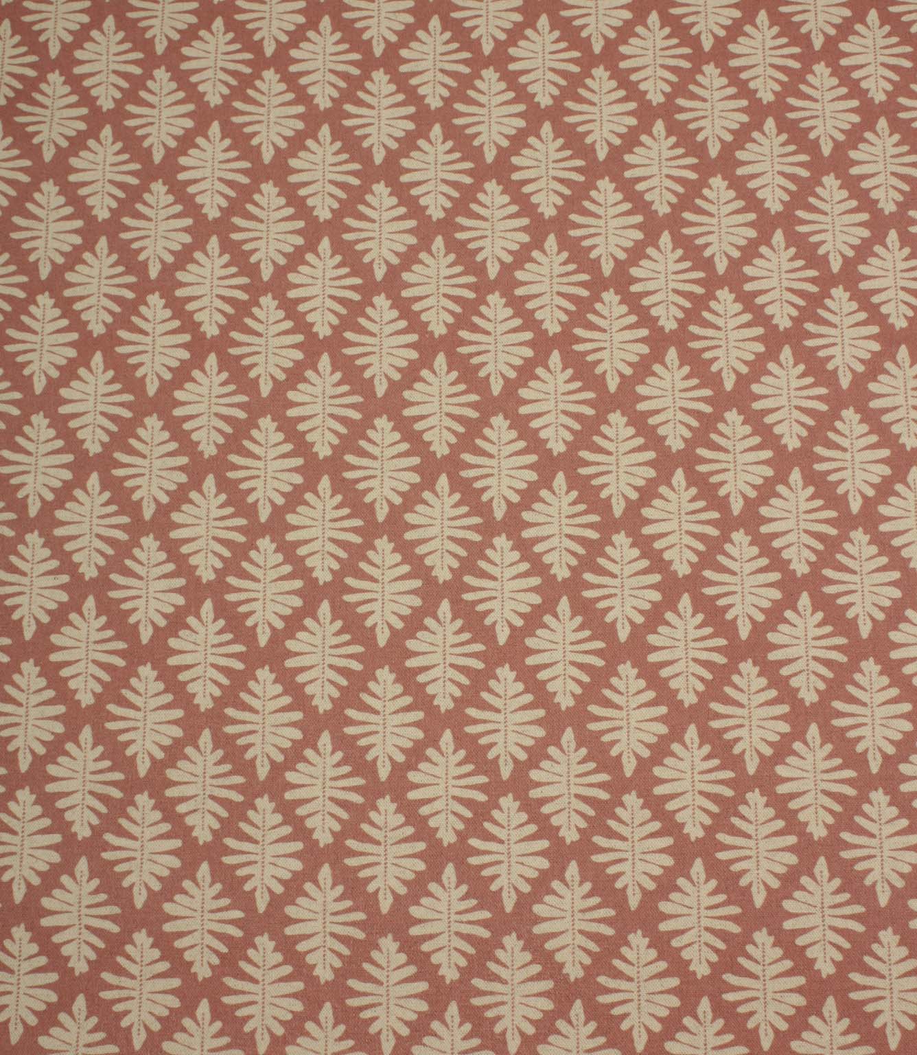 Ashleaf Raspberry woven fabric featuring a small-scale leaf pattern in natural cream on a warm raspberry pink background.