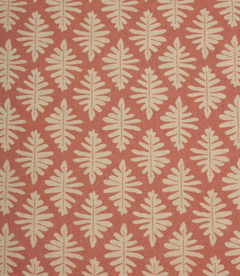 Close-up of Ashleaf Raspberry fabric highlighting the woven texture and repeating botanical leaf motif.