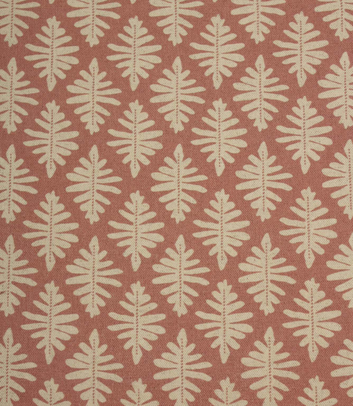 Close-up of Ashleaf Raspberry fabric highlighting the woven texture and repeating botanical leaf motif.