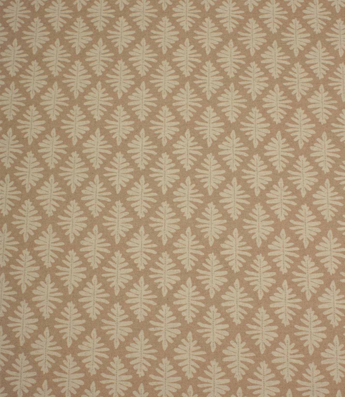 Ashleaf Tuskan Pink fabric featuring a repeating cream leaf motif on a soft dusky pink background.