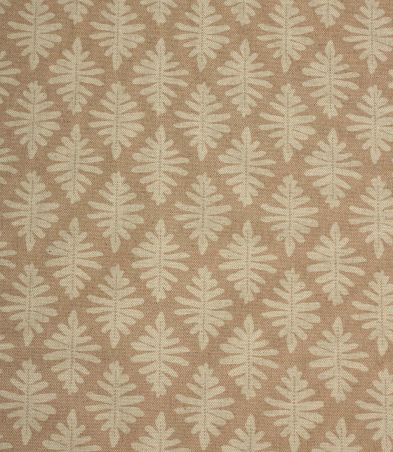 Close-up of Ashleaf Tuskan Pink woven fabric showcasing the textured finish and stylised botanical leaf pattern.
