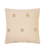 Natural cream faux fur Autumn Pumpkins cushion with small embroidered beige pumpkins scattered across the front on a white background.
