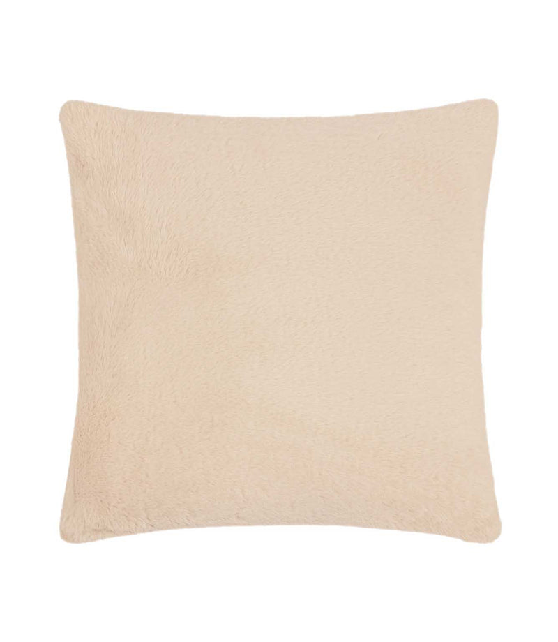 Reverse of the natural cream Autumn Pumpkins cushion, showing the plain soft faux fur fabric and square shape.