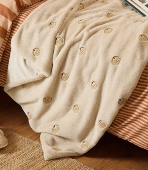 Autumn Pumpkins Embroidered Faux Fur Throw Natural