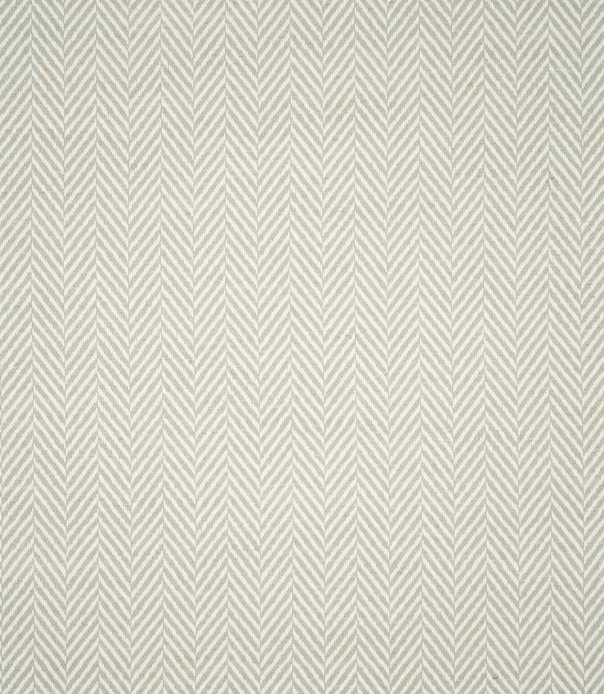 Bampton Argent herringbone fabric shown flat, displaying the full repeating neutral grey and off-white chevron design and textured woven finish.