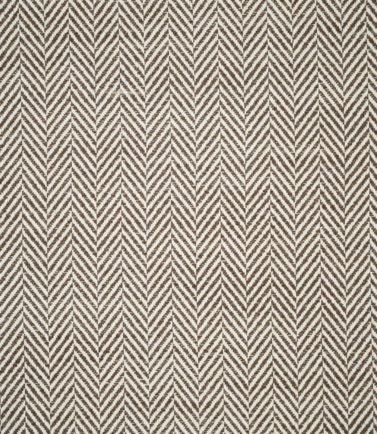 Bampton Bison herringbone fabric shown flat, displaying the repeating brown and off-white chevron design across the full textured woven surface.