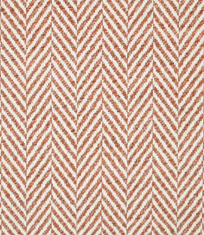 Bampton Chestnut herringbone fabric close-up, showing a textured chestnut orange and off-white woven chevron pattern with clearly visible yarn detail.