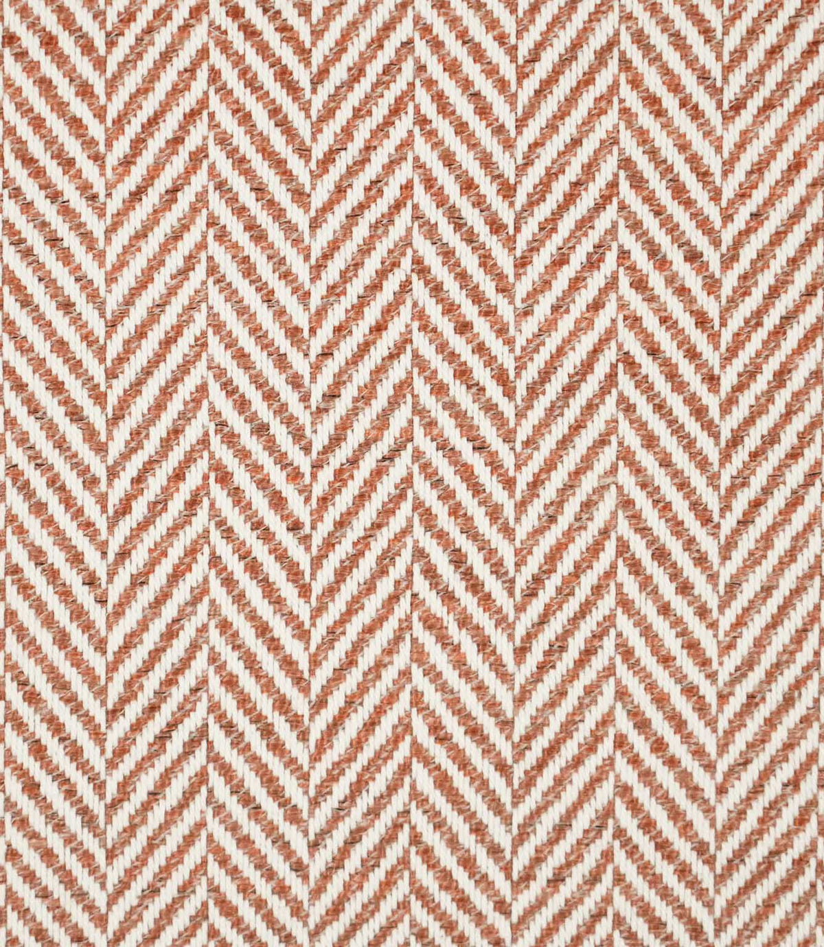 Bampton Chestnut herringbone fabric close-up, showing a textured chestnut orange and off-white woven chevron pattern with clearly visible yarn detail.