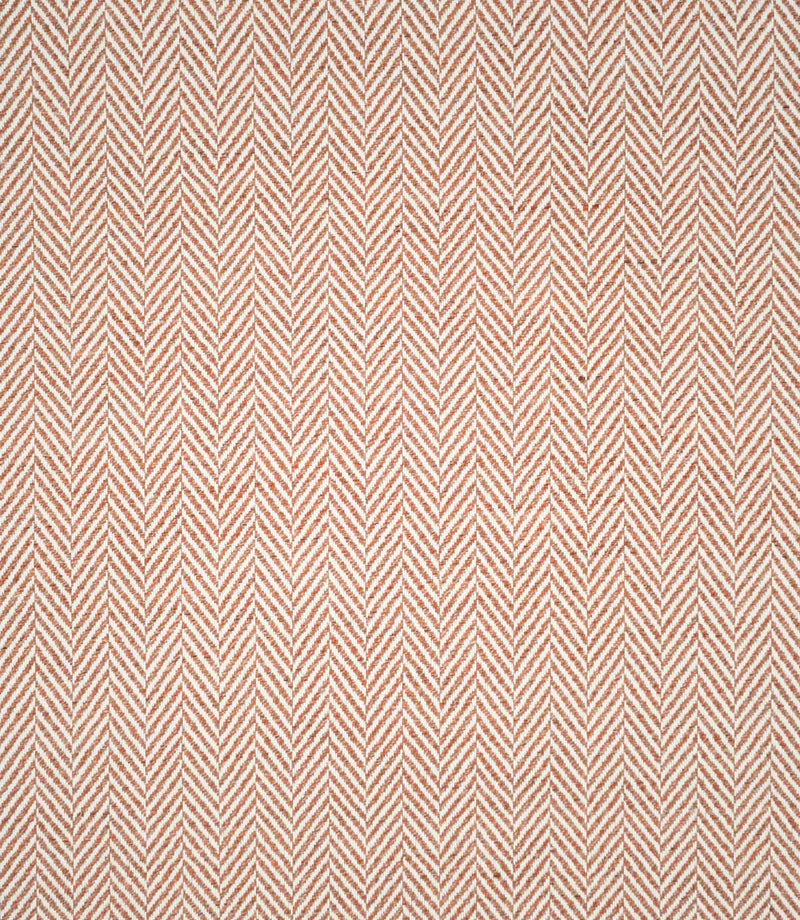 Bampton Chestnut herringbone fabric shown flat, displaying the full repeating chestnut orange and off-white chevron design and textured woven finish.