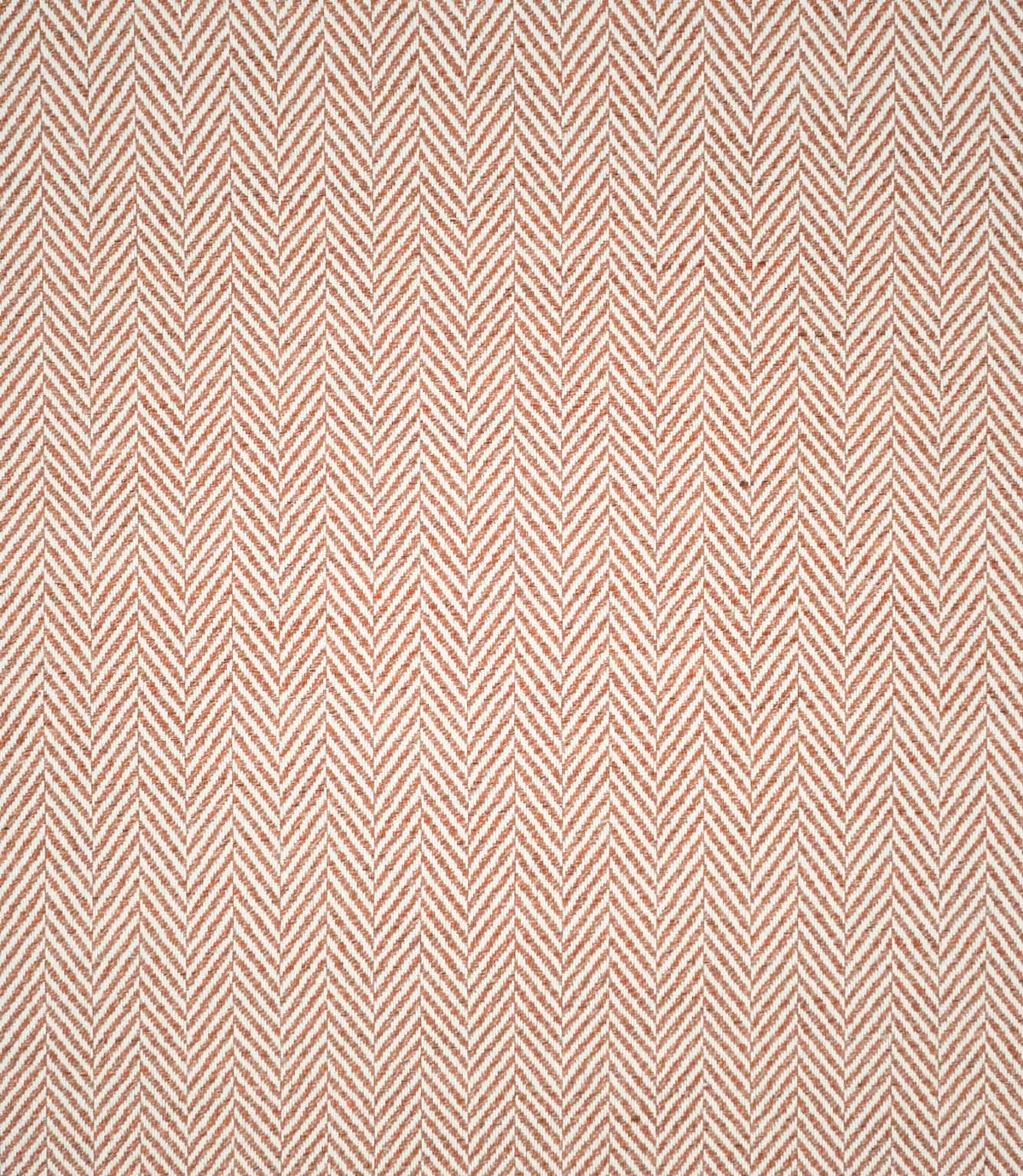 Bampton Chestnut herringbone fabric shown flat, displaying the full repeating chestnut orange and off-white chevron design and textured woven finish.