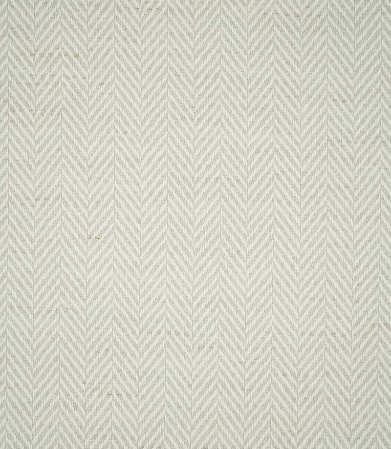 Bampton Elephant Grey herringbone fabric shown flat, displaying the full repeating pale grey and off-white chevron design and subtle woven texture.