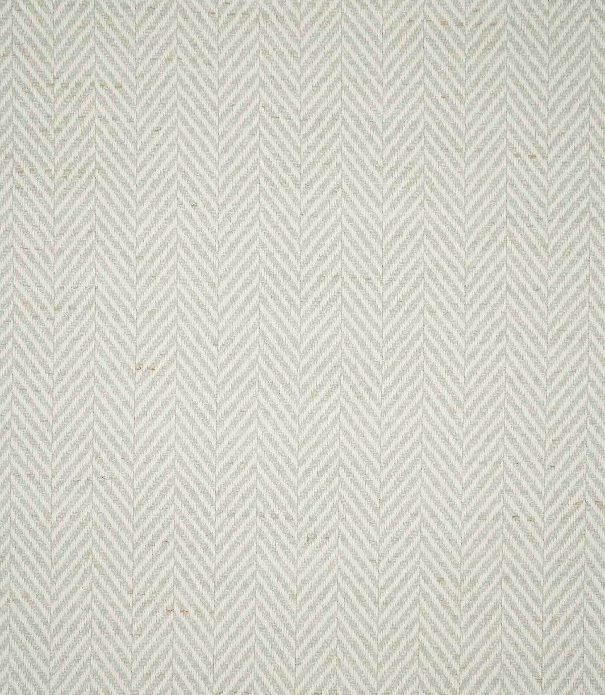 Bampton Elephant Grey herringbone fabric shown flat, displaying the full repeating pale grey and off-white chevron design and subtle woven texture.