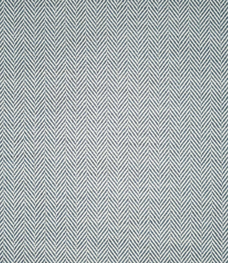 Bampton Ink herringbone fabric shown flat, displaying the full repeating navy blue and off-white chevron design and finely textured woven surface.