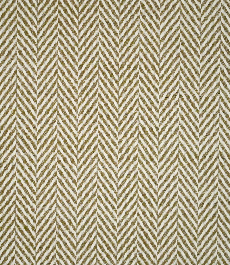 Bampton Matcha herringbone fabric close-up, showing the textured olive green and off-white woven chevron pattern with visible yarn detail.