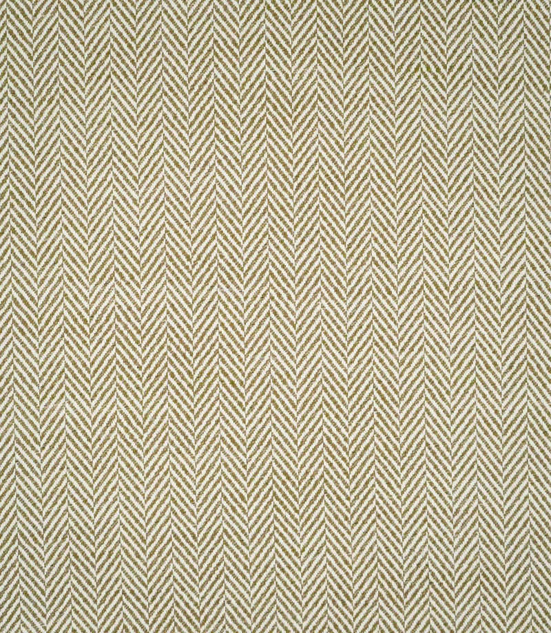 Bampton Matcha herringbone fabric shown flat, displaying the repeating olive green and off-white chevron design across the textured woven material.