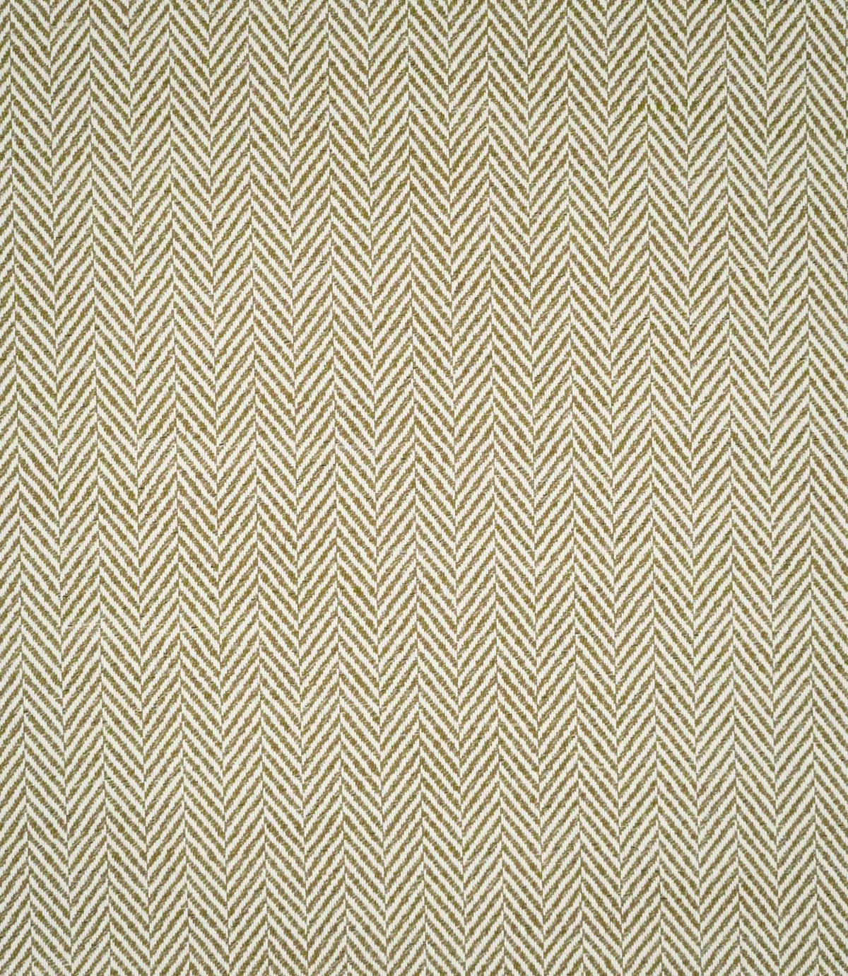 Bampton Matcha herringbone fabric shown flat, displaying the repeating olive green and off-white chevron design across the textured woven material.