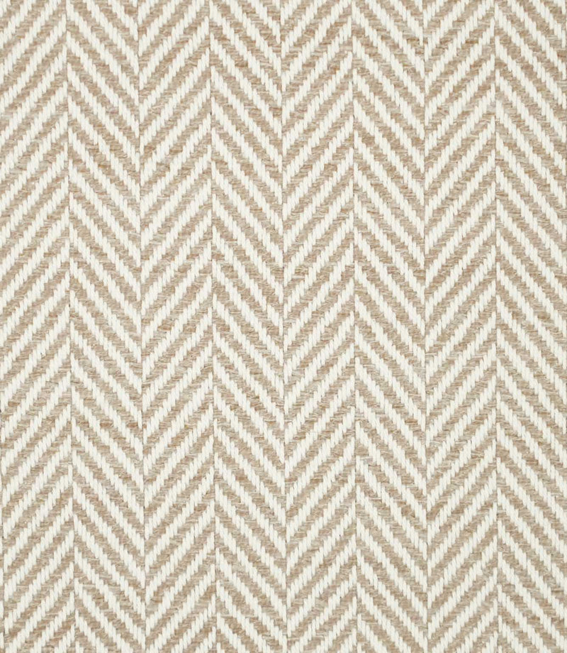 Bampton Taupe herringbone fabric close-up, showing a warm taupe and off-white woven chevron pattern with a detailed textured finish.
