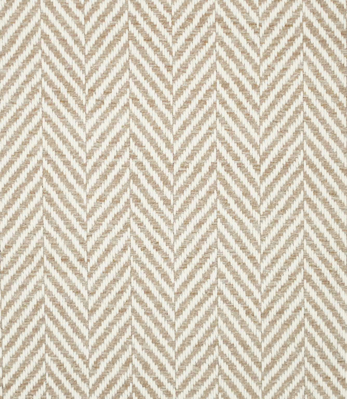 Bampton Taupe herringbone fabric close-up, showing a warm taupe and off-white woven chevron pattern with a detailed textured finish.