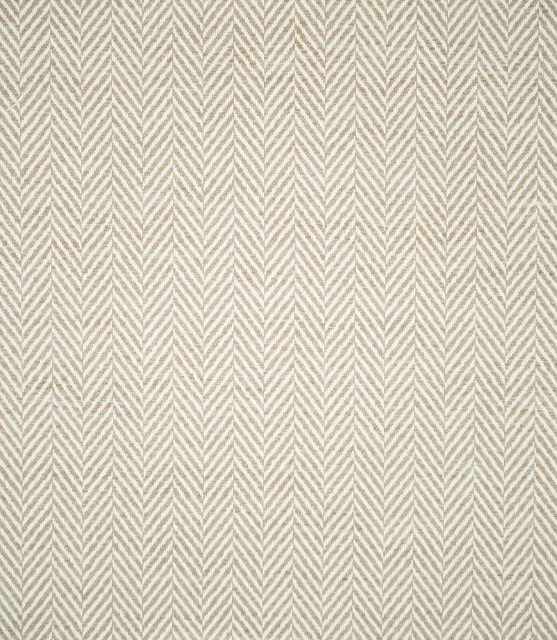 Bampton Taupe herringbone fabric close-up, showing a warm taupe and off-white woven chevron pattern with a detailed textured finish.