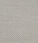Close-up of Bampton Argent woven upholstery fabric showcasing the textured herringbone chevron weave in soft argent grey and ivory with a premium finish.