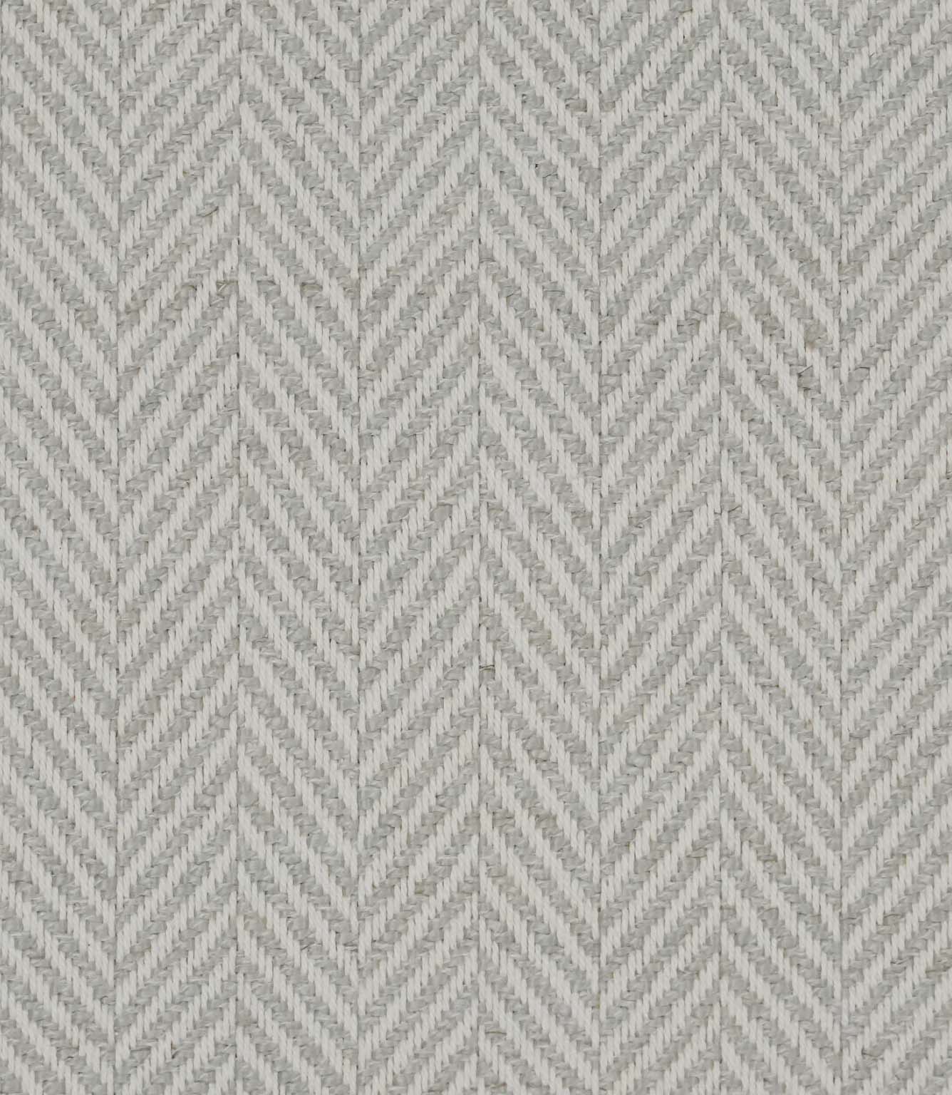 Close-up of Bampton Elephant Grey woven herringbone upholstery fabric featuring a classic chevron pattern in soft elephant grey and ivory with a textured finish.