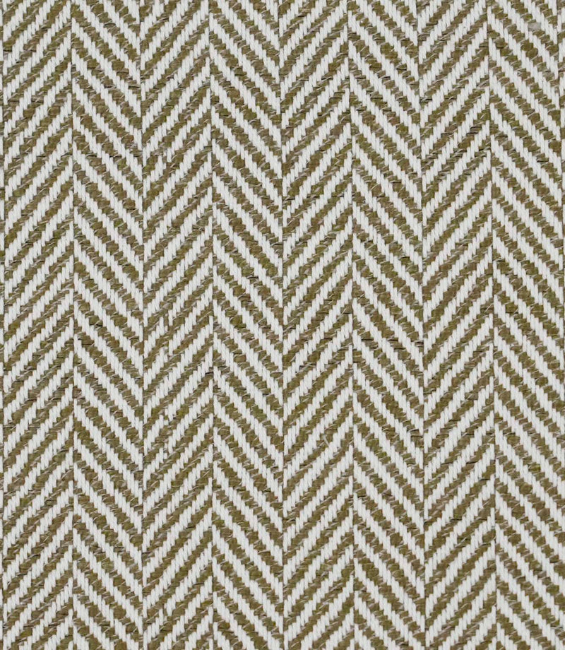 Close-up of Bampton Matcha woven herringbone fabric showcasing the detailed textured chevron weave.