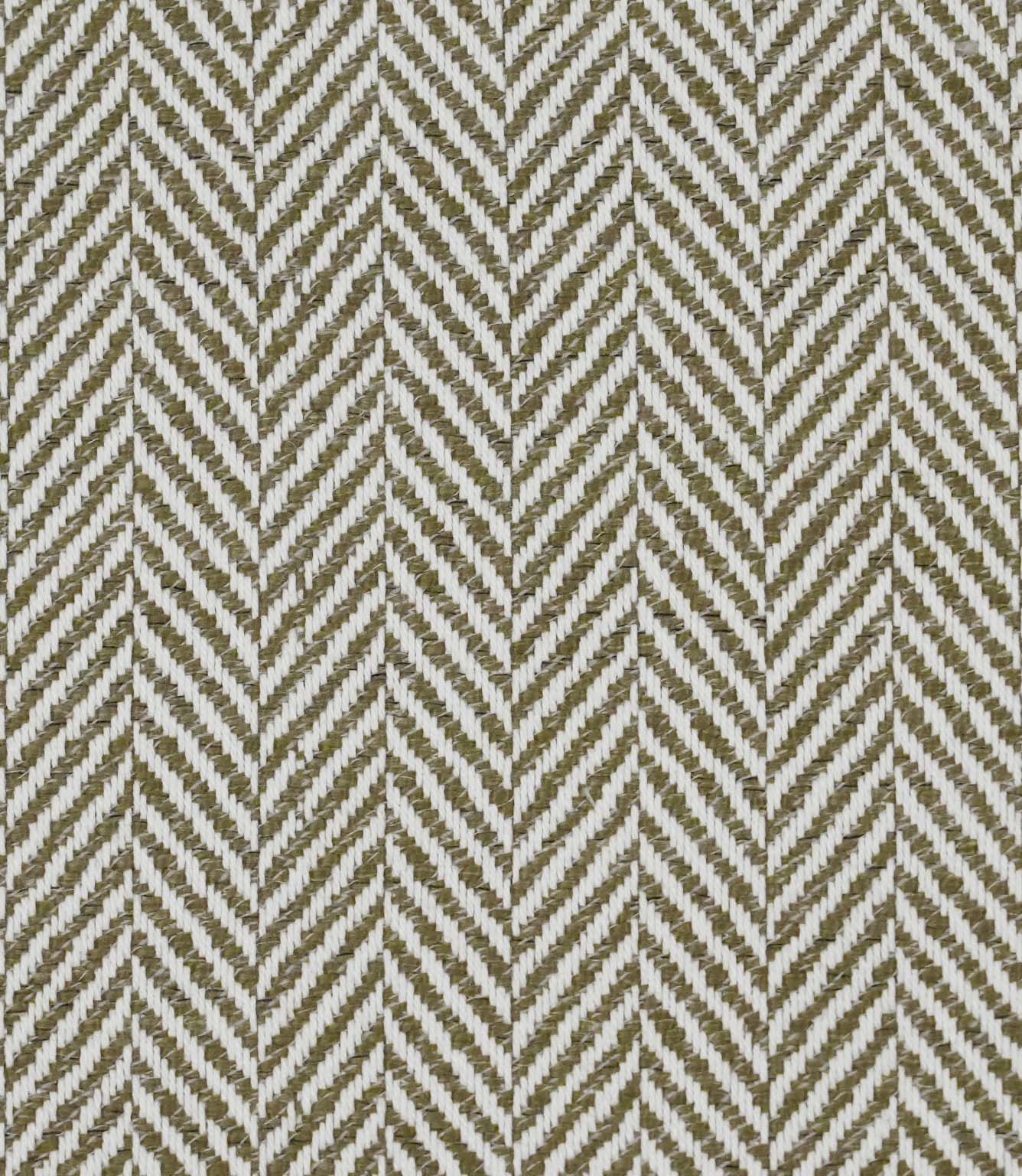 Close-up of Bampton Matcha woven herringbone fabric showcasing the detailed textured chevron weave.