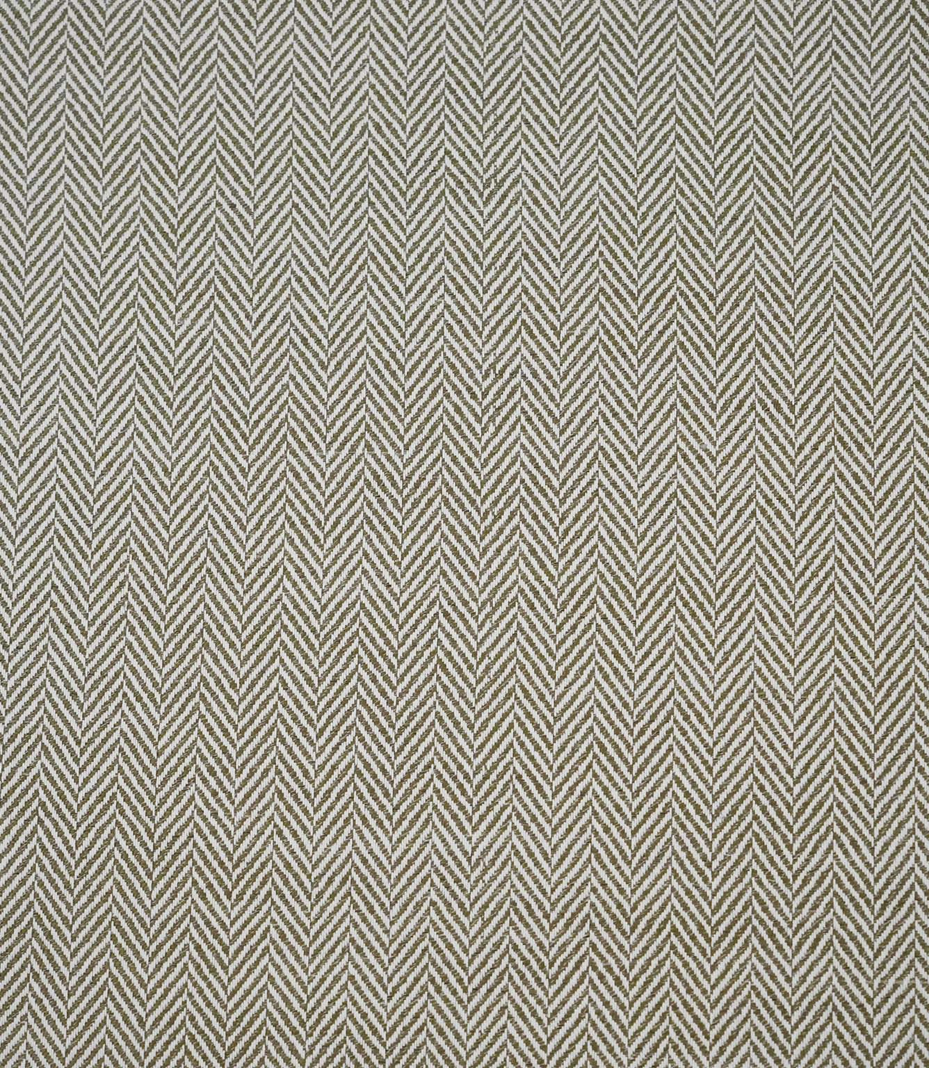 Full-width view of Bampton Matcha upholstery fabric displaying the repeating woven herringbone pattern.