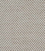 Close-up of Bampton Taupe woven herringbone upholstery fabric featuring a classic chevron design in soft taupe and ivory with a textured finish.