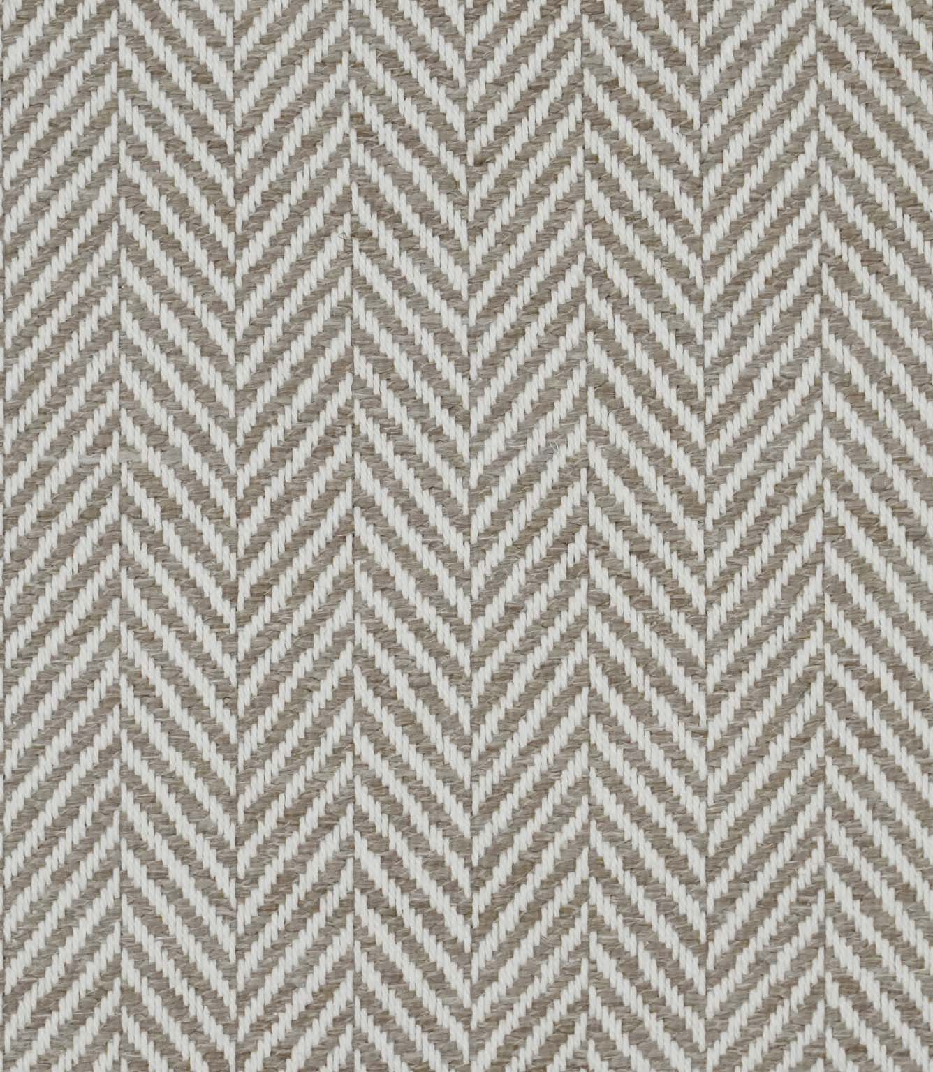 Close-up of Bampton Taupe woven herringbone upholstery fabric featuring a classic chevron design in soft taupe and ivory with a textured finish.