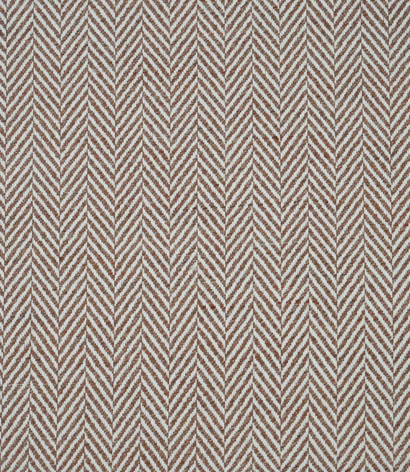Full-width Bampton Terracotta woven upholstery fabric with a classic herringbone chevron design in terracotta and ivory, suitable for made-to-measure curtains, Roman blinds and soft furnishings.