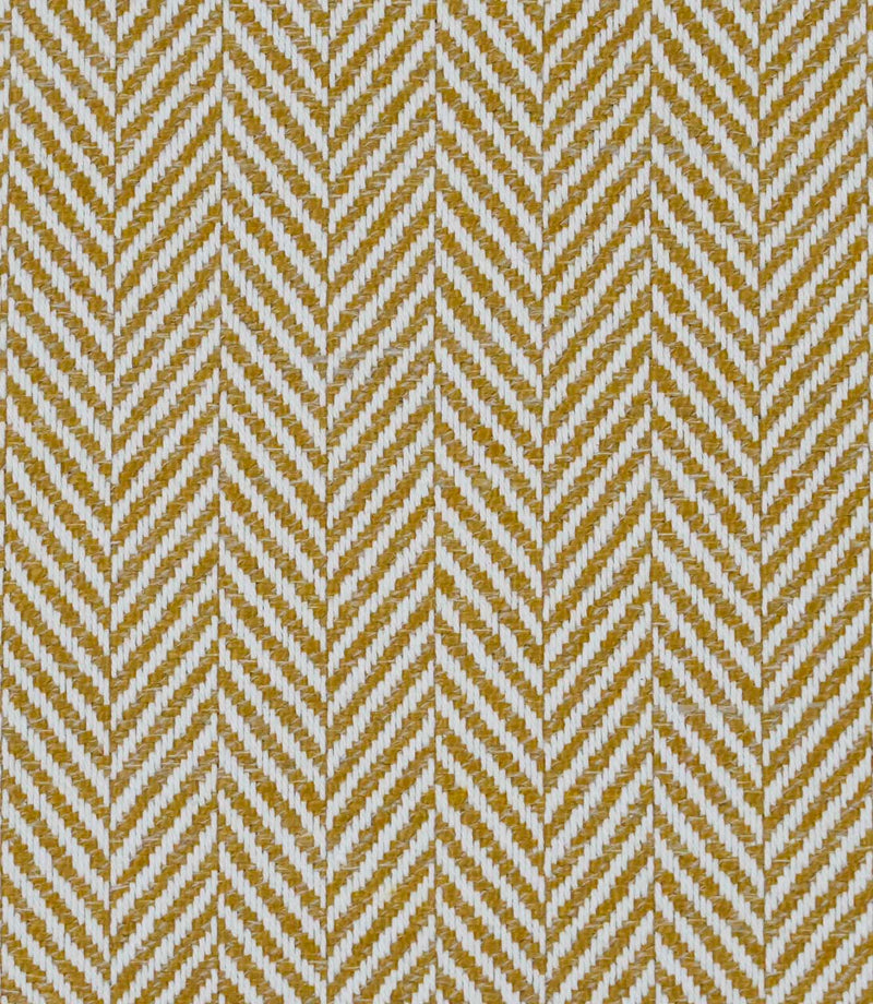 Close-up of Bampton Turmeric woven herringbone fabric showcasing the textured chevron weave in warm turmeric yellow and ivory.