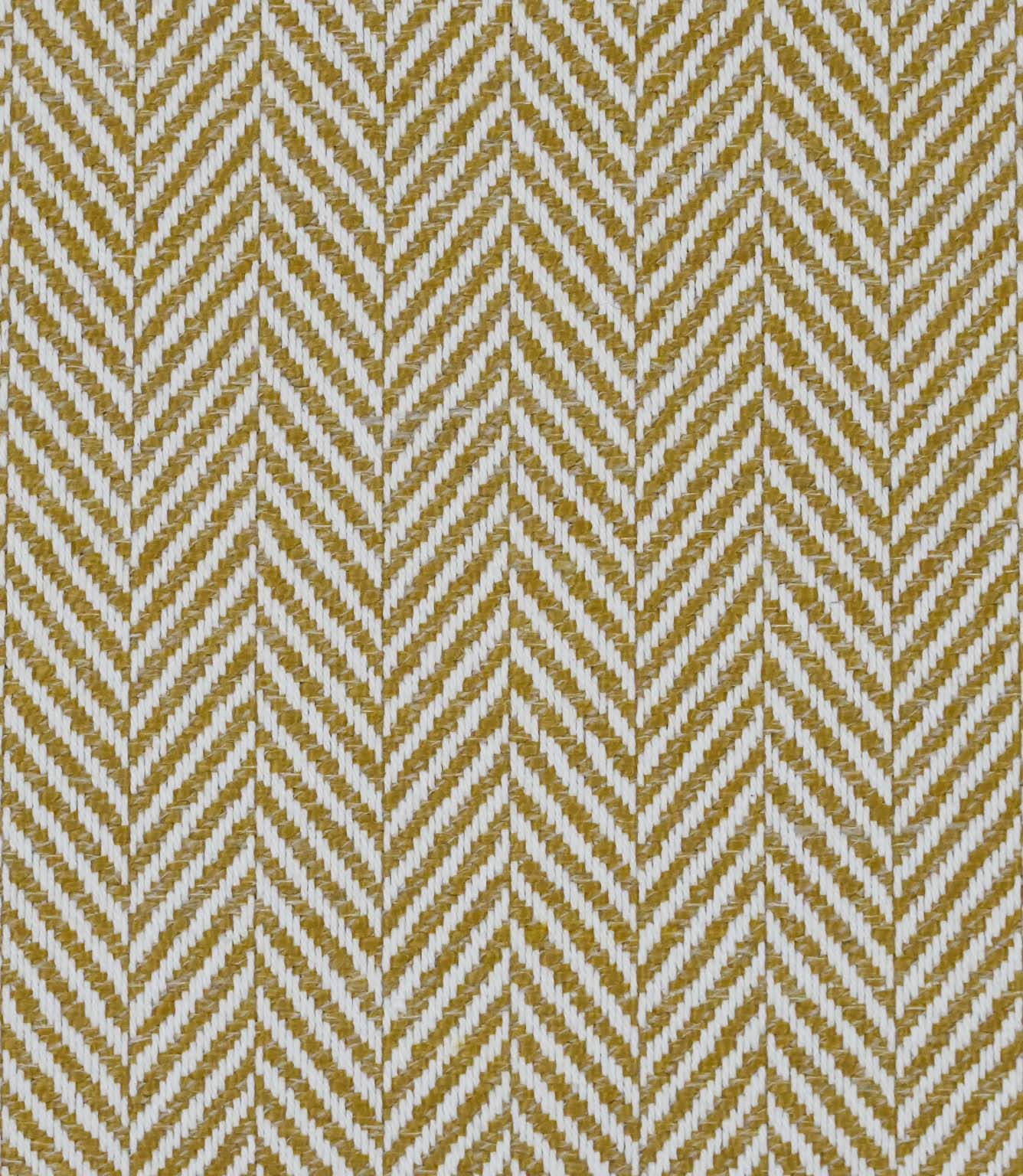 Close-up of Bampton Turmeric woven herringbone fabric showcasing the textured chevron weave in warm turmeric yellow and ivory.