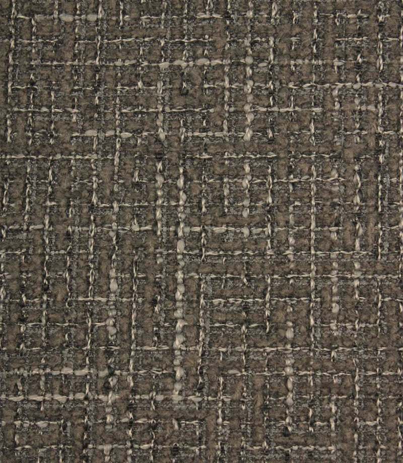 Close-up detail of Bellmere Slate upholstery fabric highlighting the intricate woven boucle texture and contrasting yarns.
