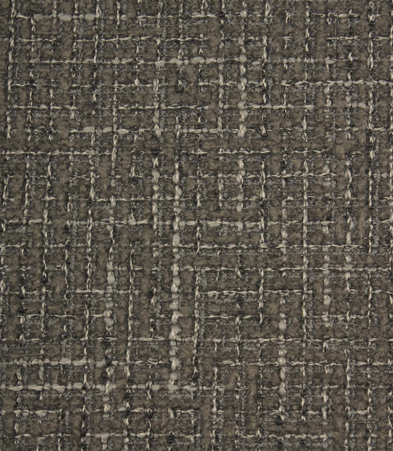 Close-up detail of Bellmere Slate upholstery fabric highlighting the intricate woven boucle texture and contrasting yarns.