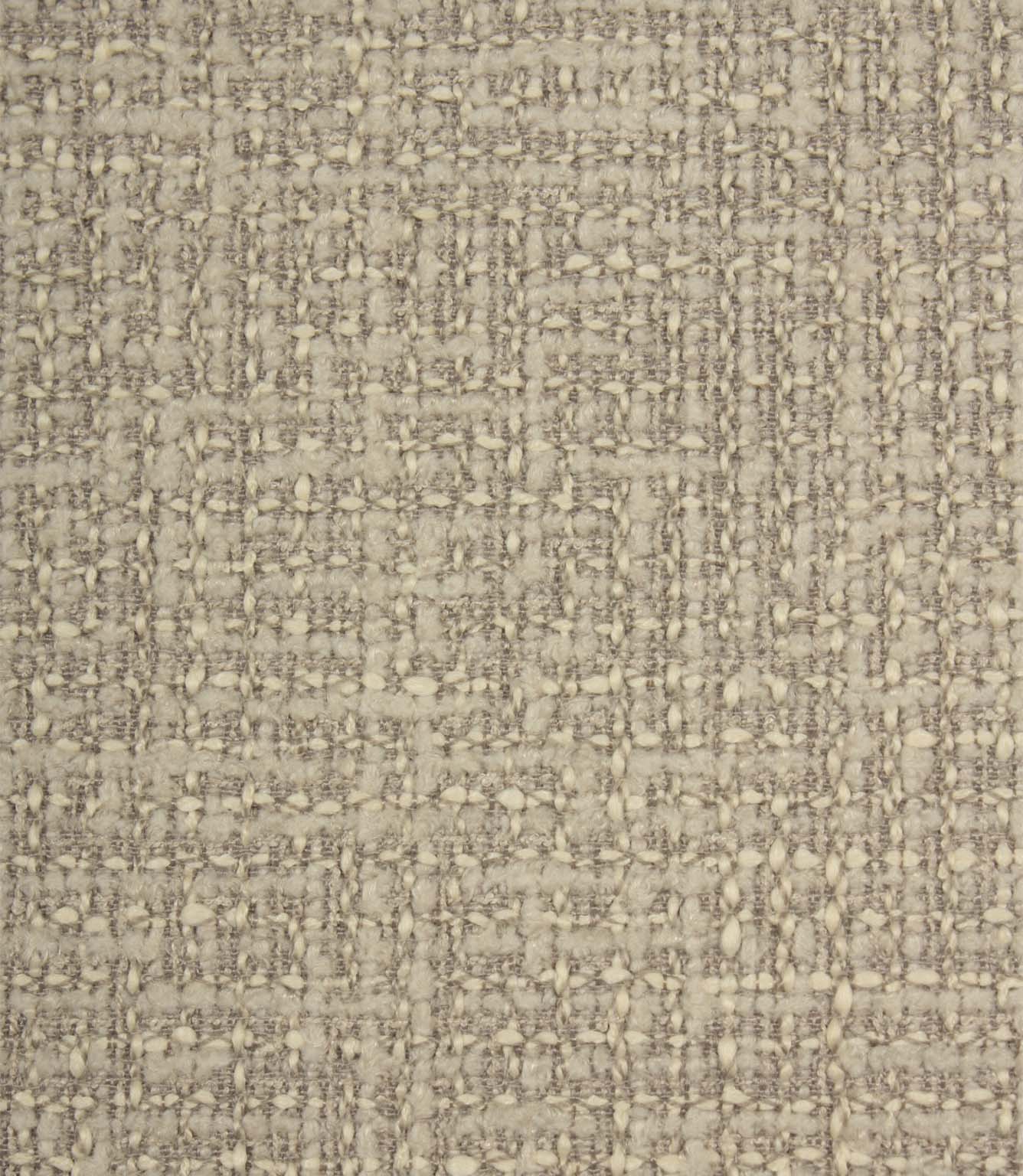Close-up detail of Bellmere Stone upholstery fabric highlighting the intricate boucle texture, woven structure and subtle tonal variation.