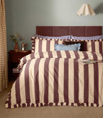 Birdie Stripe Ruffle Duvet Cover Set Buttermilk/Chocolate