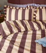 Birdie Stripe Ruffle Duvet Cover Set Buttermilk/Chocolate