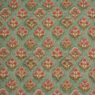 Vintage-inspired floral fabric featuring delicate pink and green botanical motifs on a soft sage green background.