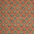 Boho Blossom ditsy floral fabric featuring small-scale botanical motifs in soft mustard yellow and slate blue on a warm terracotta background.